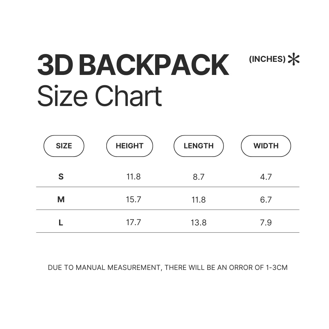 3D Backpack Size Chart - Ryan Trahan Shop